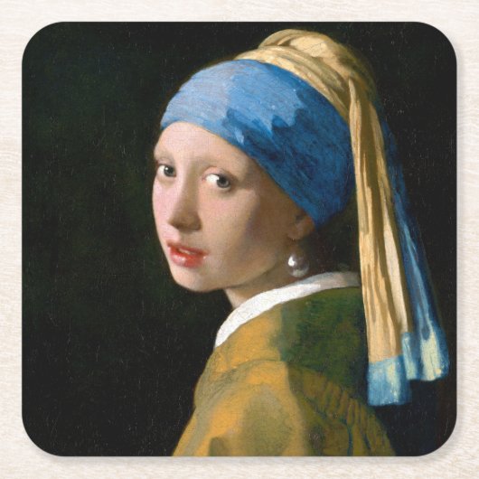 Girl with a Pearl Earring, Johannes Vermeer, 1665 Rechteckiger Pappuntersetzer (Vorderseite)