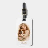 Girl with Beagle Puppy Gepäckanhänger (Vorderseite vertikal)