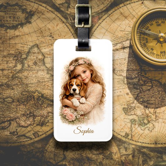 Girl with Beagle Puppy Gepäckanhänger