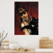Girl with Black Cat - Reproduction Art Poster (Küche)