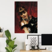 Girl with Black Cat - Reproduction Art Poster (Heimbüro)