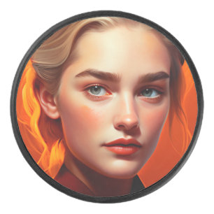 Girl with blue eyes eishockey puck