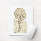 Girl with Braid and Cat Illustration – Soft Pastel Mousepad (Mit Mouse)