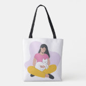 Girl with Cat – Cute Minimalist Cat Lover Tote Tasche (Rückseite)