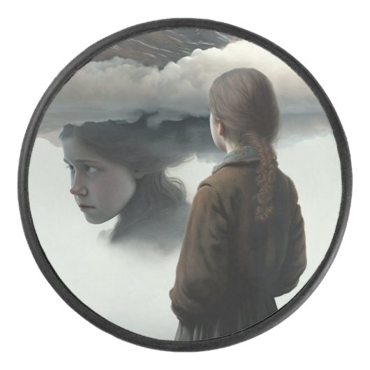 Girl with clouds eishockey puck (Vorderseite)