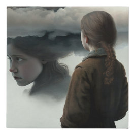 Girl with clouds künstlicher leinwanddruck