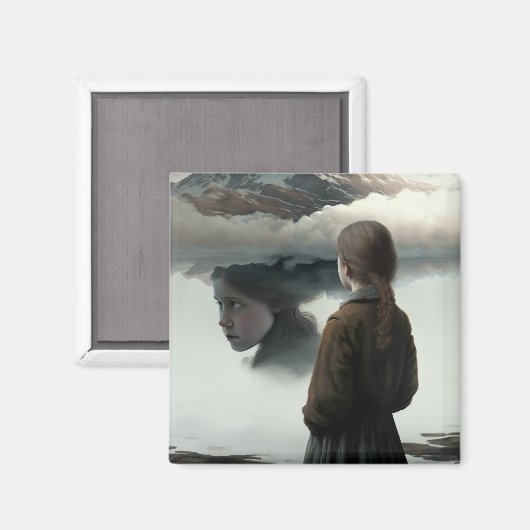 Girl with clouds magnet (Vorderseite/Rückseite)