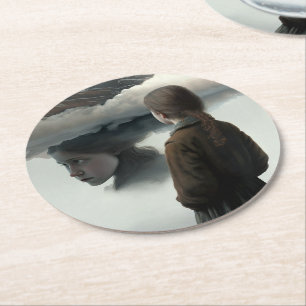 Girl with clouds runder pappuntersetzer