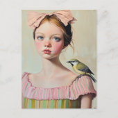 Girl with Cute Bird on Her Shoulder Postkarte (Vorderseite)