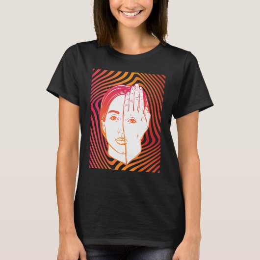 Girl With Eye On Hand Psychedelic Hypnotic Backgro T-Shirt (Vorderseite)