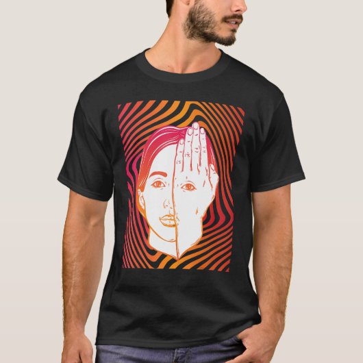 Girl With Eye On Hand Psychedelic Hypnotic Backgro T-Shirt (Vorderseite)