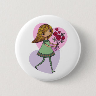 Girl With Flowers Button