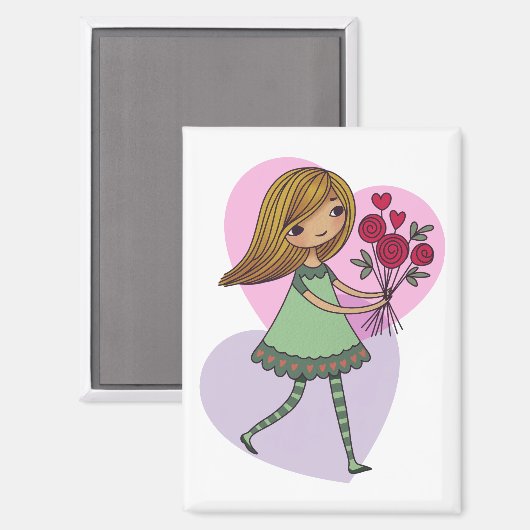 Girl With Flowers Magnet (Vorderseite/Rückseite)