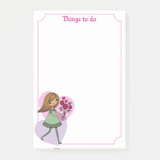 Girl With Flowers Post-it Klebezettel