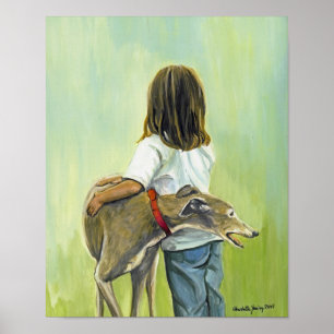 "Girl with Greyhound" Art Print Poster