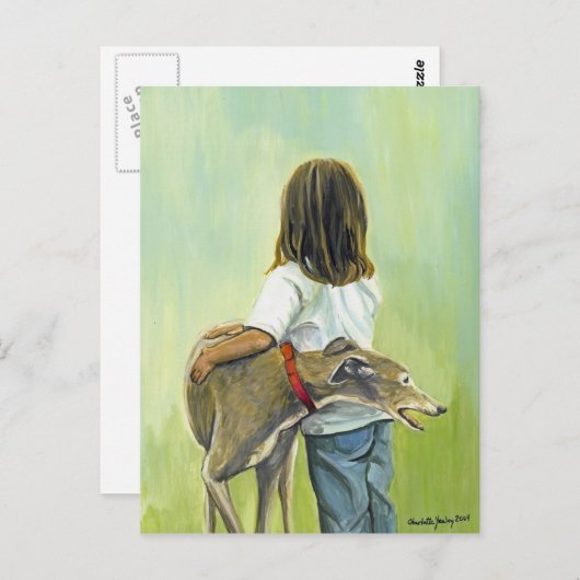 "Girl with Greyhound" Dog Art Postcard Postkarte (Vorne/Hinten)