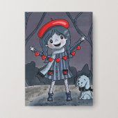 Girl with Heart Garland Valentine's Day Button (Vorderseite)