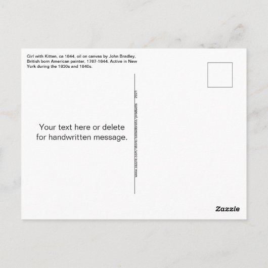Girl with Kitten American Viktorianisch Folk Art R Postkarte (Rückseite)