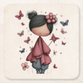 Girl with Magic Wand and Butterflies Rechteckiger Pappuntersetzer (Vorderseite)