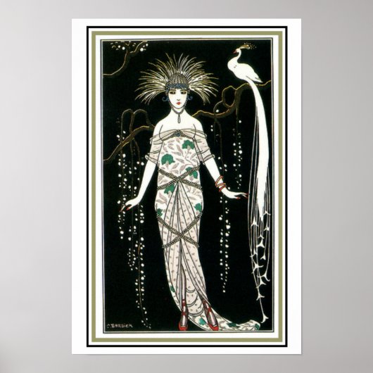 "Girl with Peacock" Art Deco Poster 13 x 19 (Vorne)