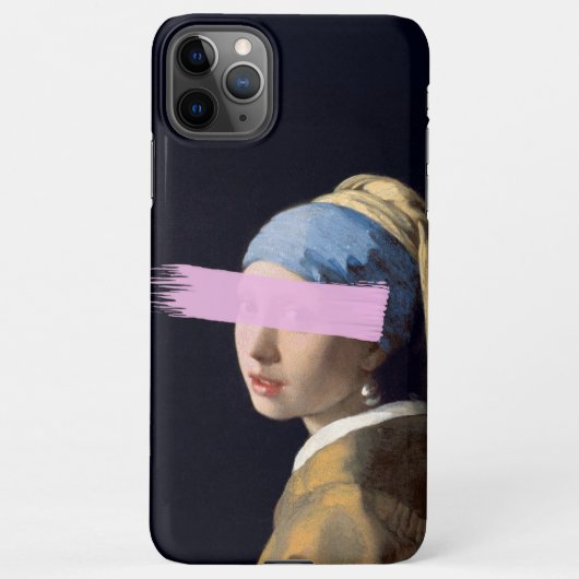 Girl with pearl earing with pink brush stroke iPhone hülle (Rückseite)