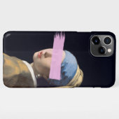 Girl with pearl earing with pink brush stroke iPhone hülle (Rückseite (Horizontal))