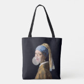 Girl with pearl earring blowing a bubble gum tasche (Rückseite)