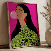 Girl with Pink Bubblegum Illustration Funky Art  Poster