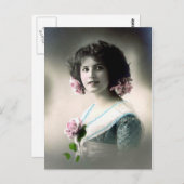"Girl with Pink Roses" Vintag Postkarte (Vorne/Hinten)
