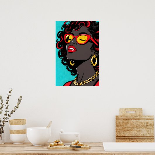 Girl with Red Lips Pop Art Poster (Küche)