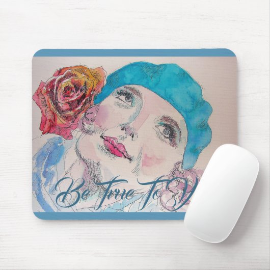 Girl With Red Rose Beret Be True Mouse Mat Pad Mousepad (Mit Mouse)