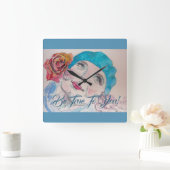 Girl With Red Rose Beret Be True To You Clock Quadratische Wanduhr (Zuhause)