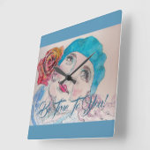 Girl With Red Rose Beret Be True To You Clock Quadratische Wanduhr (Winkel)