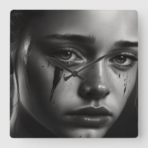 Girl with tears quadratische wanduhr