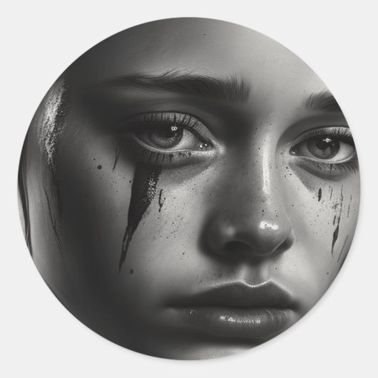 Girl with tears runder aufkleber (Vorderseite)