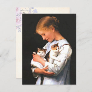 Postkarte Mädchen mit Katze Albert Anker