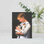 Girl with Two Kittens (1888) von Albert Anker Postkarte (Stehend Vorderseite)