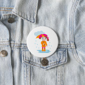 Girl with Umbrella in Rain Kids Rainy Day Button