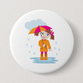 Girl with Umbrella in Rain Kids Rainy Day Button (Vorderseite)