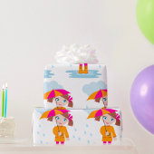 Girl with Umbrella in Rain Kids Rainy Day Geschenkpapier