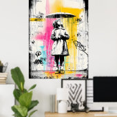 Girl with Umbrella - Urban Graffiti Street Art Poster (Heimbüro)