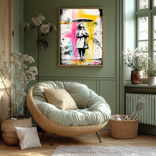 Girl with Umbrella - Urban Graffiti Street Art Poster