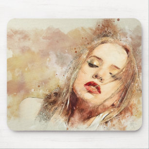 Girl Woman Paint Zeichnend Augen Lippen Liebe Mousepad