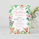 Girl Woodland 1. Geburtstag Einladung Tiere (Stehend Vorderseite)