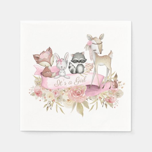 Girl Woodland Animal Baby Dusche Serviette (Vorderseite)