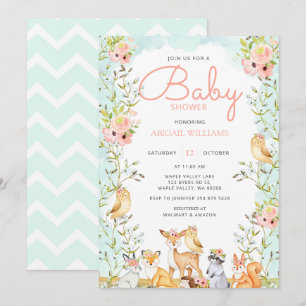 Girl Woodland Animals - Bloral Baby Shower Einladung