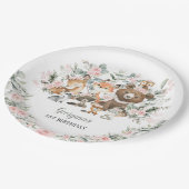 Girl Woodland Animals Eukalyptus Rose Geburtstag Pappteller (Schrägansicht)