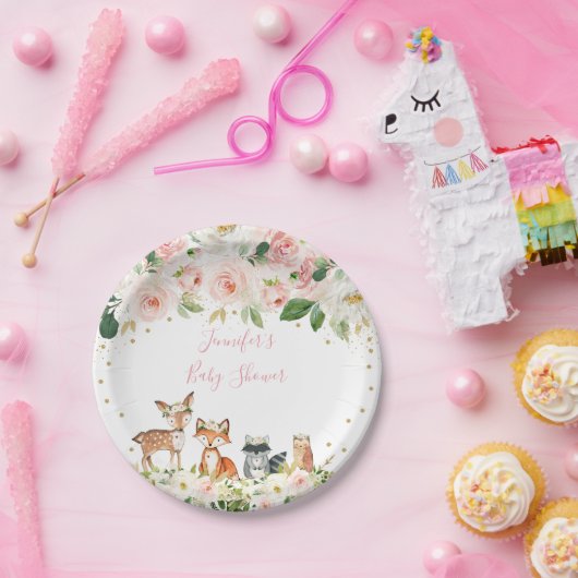 Girl Woodland Baby Dusche Blush Floral Pappteller (Party)