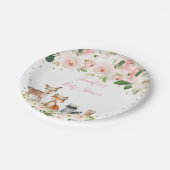 Girl Woodland Baby Dusche Blush Floral Pappteller (Schrägansicht)