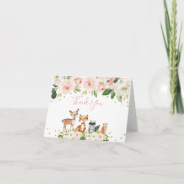 Girl Woodland Baby Dusche Blush Floral Vielen Dank Dankeskarte